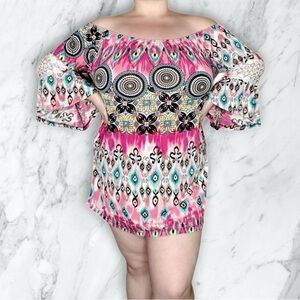 WinWin 💖 70s Inspired Tunic Top/Sheath Mini Dress Psychedelic Pink Blue Lace